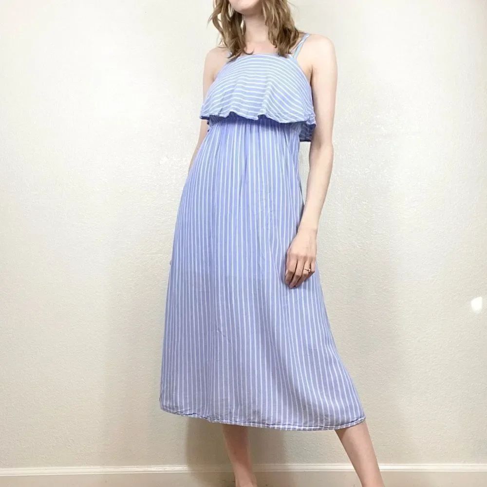 After Market Light Blue & White Striped Midi Dress
